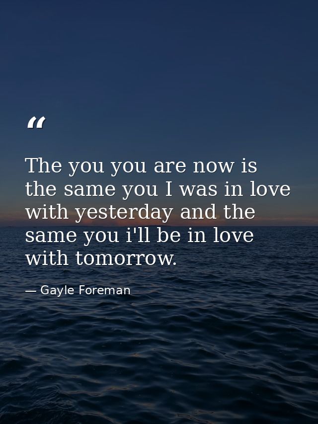 The you you are now is the same you I was in love with yesterday and the same you i'll be in love with tomorrow. — Gayle Foreman