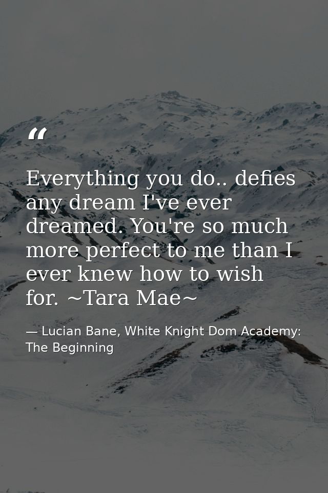 Everything you do.. defies any dream I've ever dreamed. You're so much more perfect to me than I ever knew how to wish f — Lucian Bane, White Knight Dom Academy: The Beginning