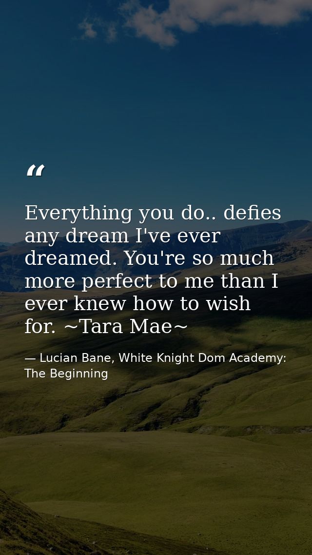 Everything you do.. defies any dream I've ever dreamed. You're so much more perfect to me than I ever knew how to wish f — Lucian Bane, White Knight Dom Academy: The Beginning