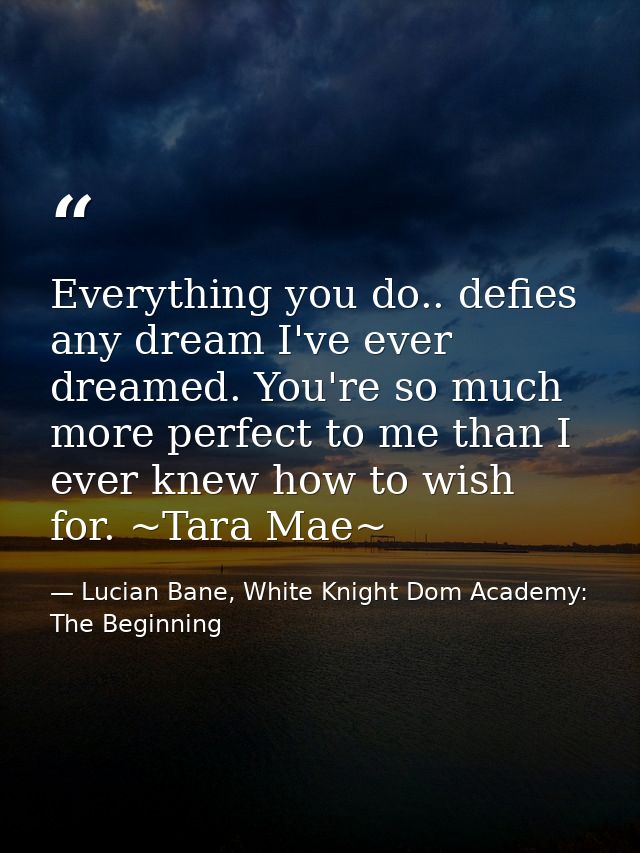 Everything you do.. defies any dream I've ever dreamed. You're so much more perfect to me than I ever knew how to wish f — Lucian Bane, White Knight Dom Academy: The Beginning