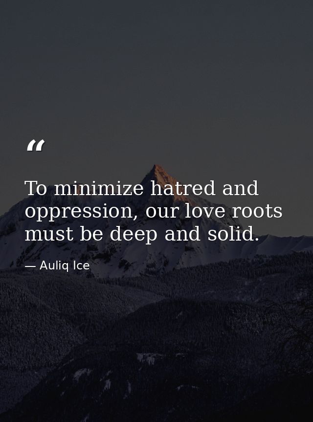 To minimize hatred and oppression, our love roots must be deep and solid. — Auliq Ice