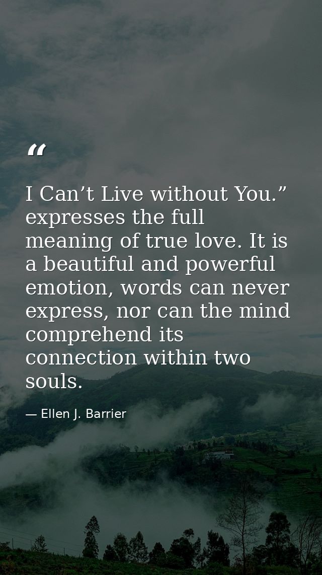 I Can’t Live without You.” expresses the full meaning of true love. It is a beautiful and powerful emotion, words can ne — Ellen J. Barrier