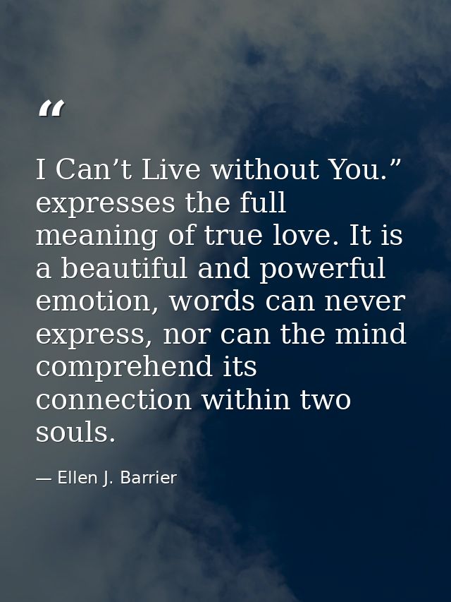 I Can’t Live without You.” expresses the full meaning of true love. It is a beautiful and powerful emotion, words can ne — Ellen J. Barrier