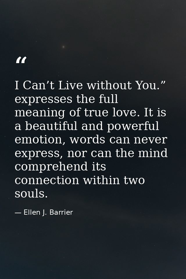 I Can’t Live without You.” expresses the full meaning of true love. It is a beautiful and powerful emotion, words can ne — Ellen J. Barrier