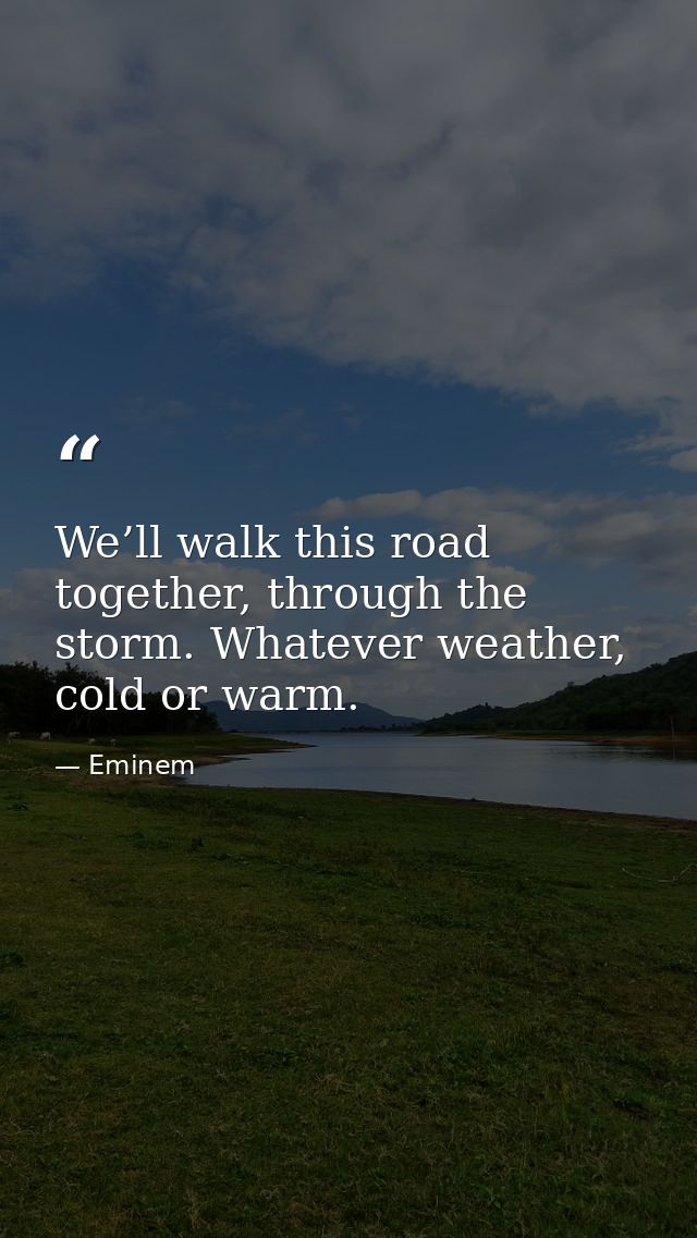 We’ll walk this road together, through the storm. Whatever weather, cold or warm. — Eminem