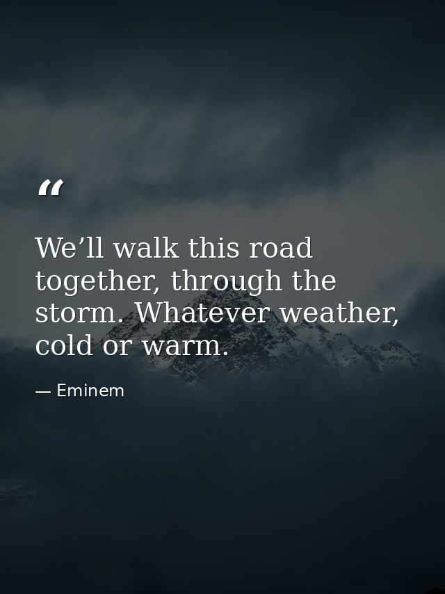 We’ll walk this road together, through the storm. Whatever weather, cold or warm. — Eminem