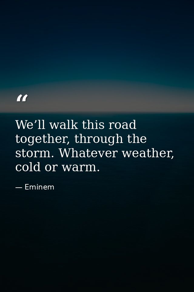 We’ll walk this road together, through the storm. Whatever weather, cold or warm. — Eminem