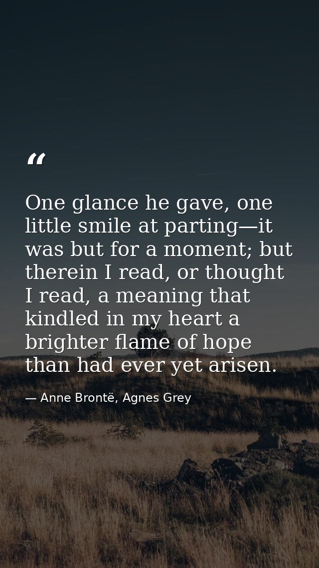 One glance he gave, one little smile at parting—it was but for a moment; but therein I read, or thought I read, a meanin — Anne Brontë, Agnes Grey