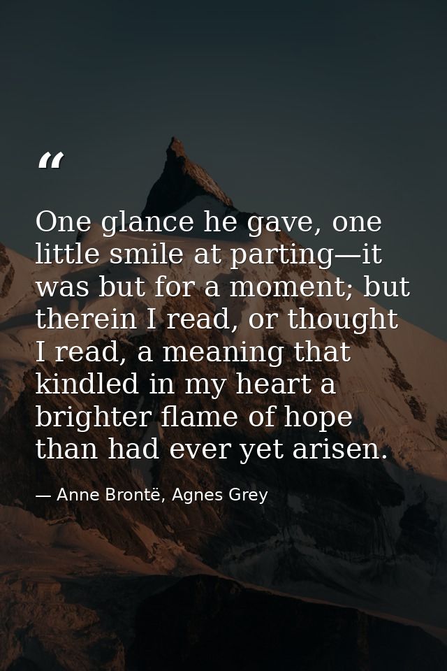 One glance he gave, one little smile at parting—it was but for a moment; but therein I read, or thought I read, a meanin — Anne Brontë, Agnes Grey