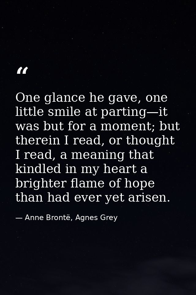 One glance he gave, one little smile at parting—it was but for a moment; but therein I read, or thought I read, a meanin — Anne Brontë, Agnes Grey