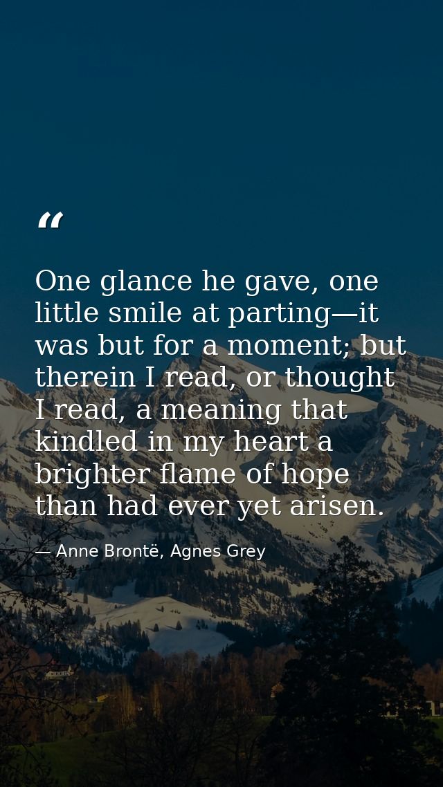 One glance he gave, one little smile at parting—it was but for a moment; but therein I read, or thought I read, a meanin — Anne Brontë, Agnes Grey