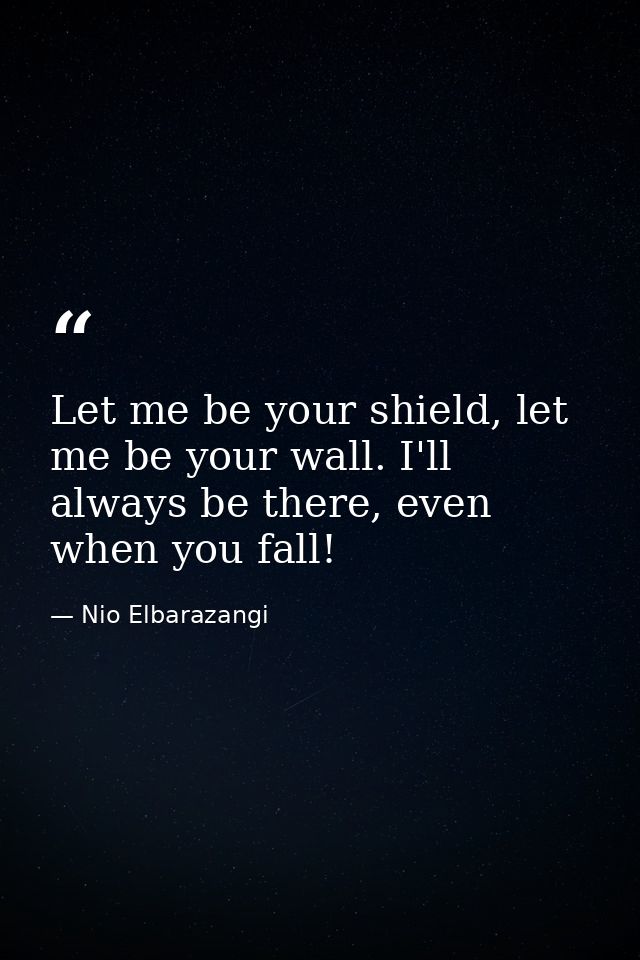 Let me be your shield, let me be your wall. I'll always be there, even when you fall! — Nio Elbarazangi