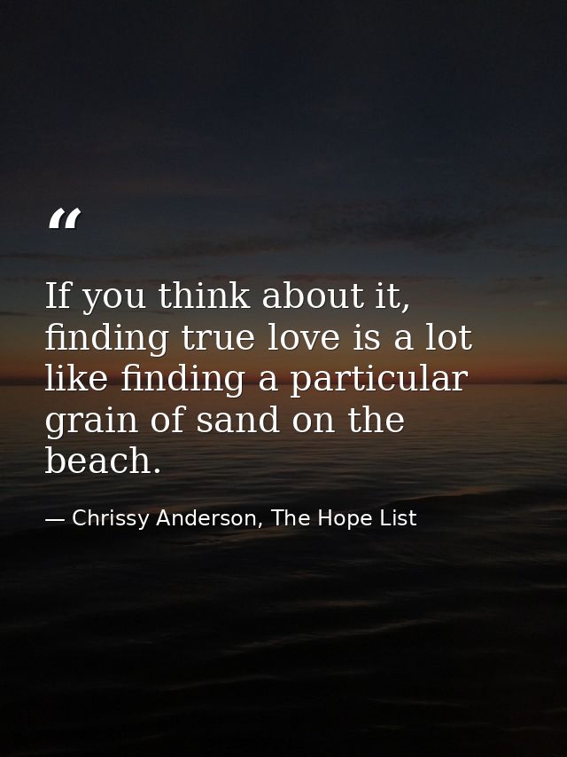 If you think about it, finding true love is a lot like finding a particular grain of sand on the beach. — Chrissy Anderson, The Hope List