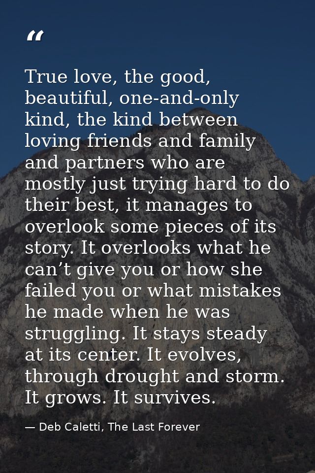 True love, the good, beautiful, one-and-only kind, the kind between loving friends and family and partners who are mostl — Deb Caletti, The Last Forever