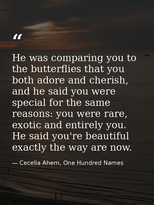 He was comparing you to the butterflies that you both adore and cherish, and he said you were special for the same reaso — Cecelia Ahern, One Hundred Names