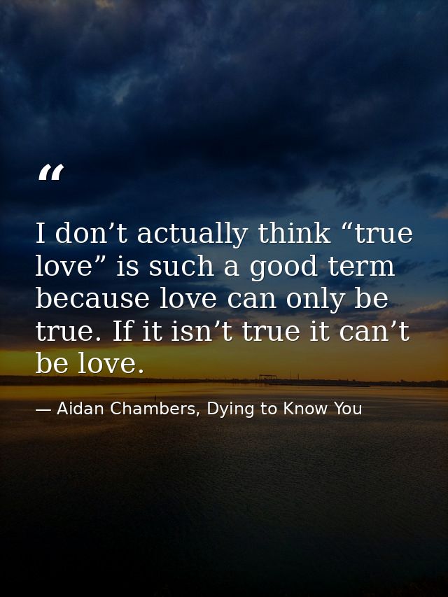 I don’t actually think “true love” is such a good term because love can only be true. If it isn’t true it can’t be love. — Aidan Chambers, Dying to Know You