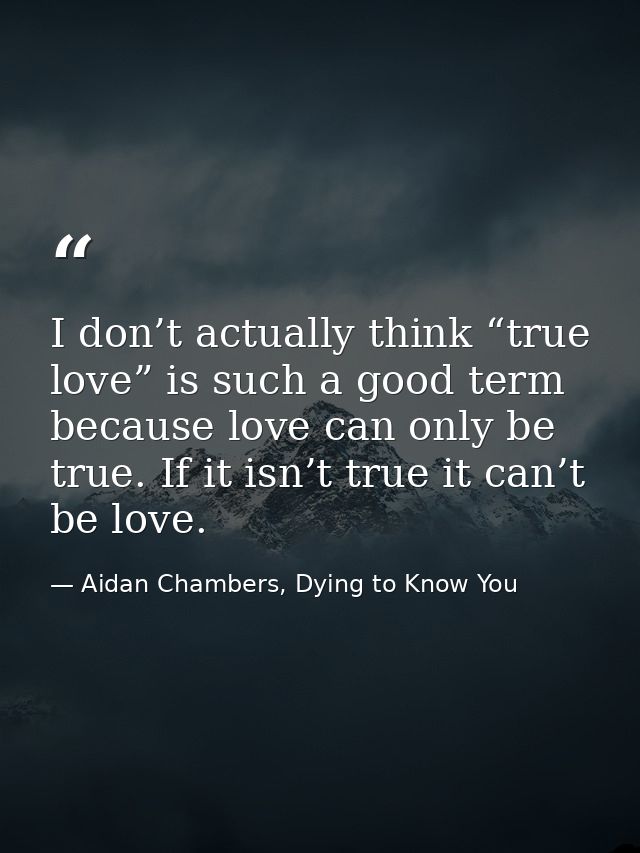 I don’t actually think “true love” is such a good term because love can only be true. If it isn’t true it can’t be love. — Aidan Chambers, Dying to Know You