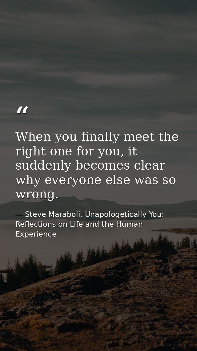 When you finally meet the right one for you, it suddenly becomes clear why everyone else was so wrong. — Steve Maraboli, Unapologetically You: Reflections on Life and the Human Experience