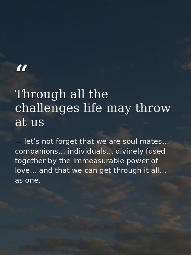 Through all the challenges life may throw at us — let’s not forget that we are soul mates… companions… individuals… divinely fused together by the immeasurable power of love… and that we can get through it all… as one.