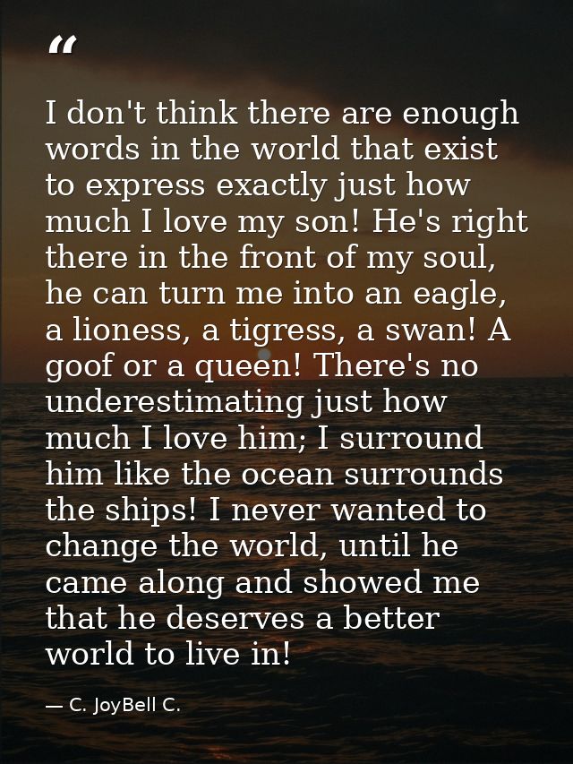 I don't think there are enough words in the world that exist to express exactly just how much I love my son! He's right  — C. JoyBell C.
