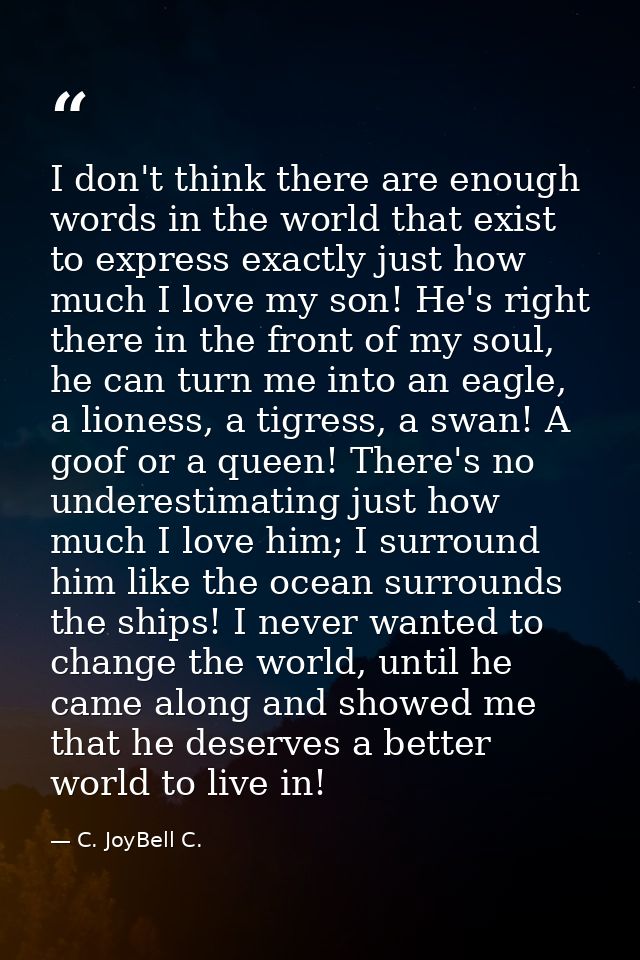 I don't think there are enough words in the world that exist to express exactly just how much I love my son! He's right  — C. JoyBell C.