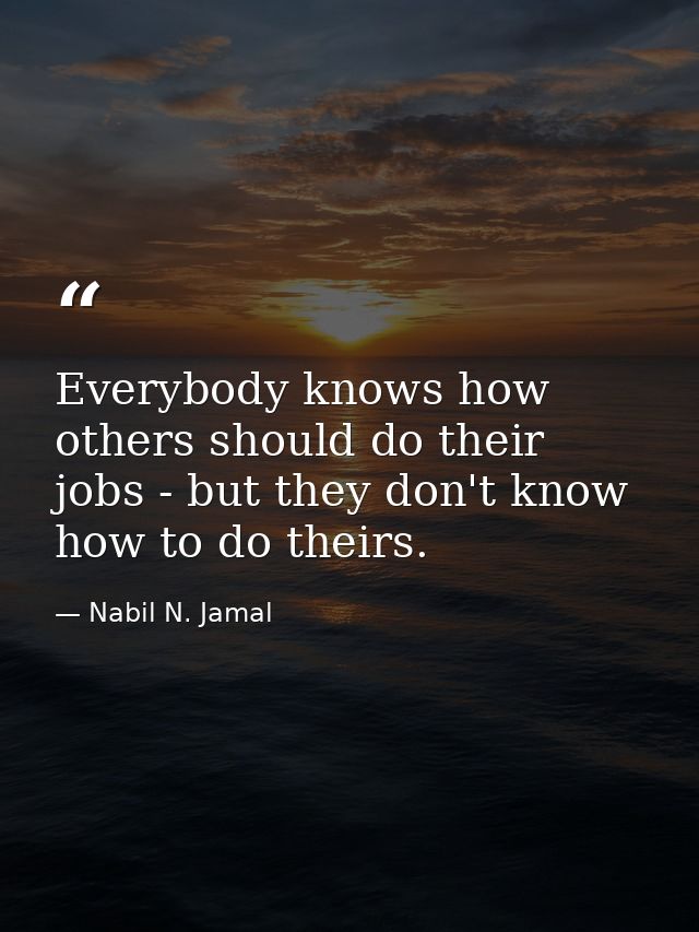Everybody knows how others should do their jobs - but they don't know how to do theirs. — Nabil N. Jamal