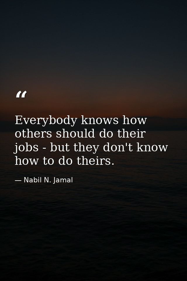 Everybody knows how others should do their jobs - but they don't know how to do theirs. — Nabil N. Jamal
