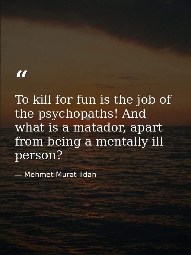 To kill for fun is the job of the psychopaths! And what is a matador, apart from being a mentally ill person? — Mehmet Murat ildan