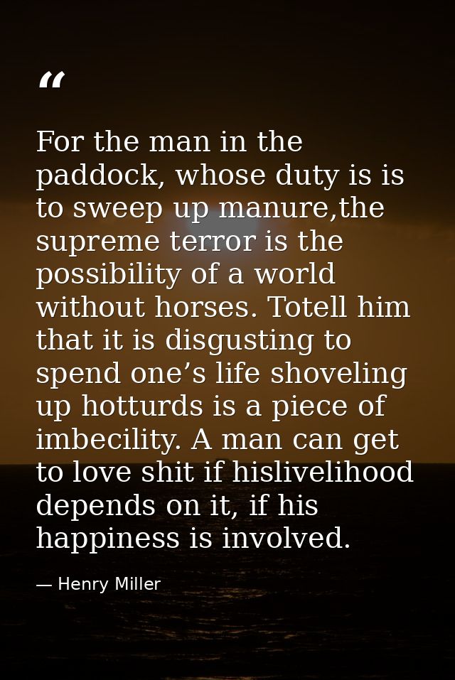 For the man in the paddock, whose duty is is to sweep up manure,the supreme terror is the possibility of a world without — Henry Miller