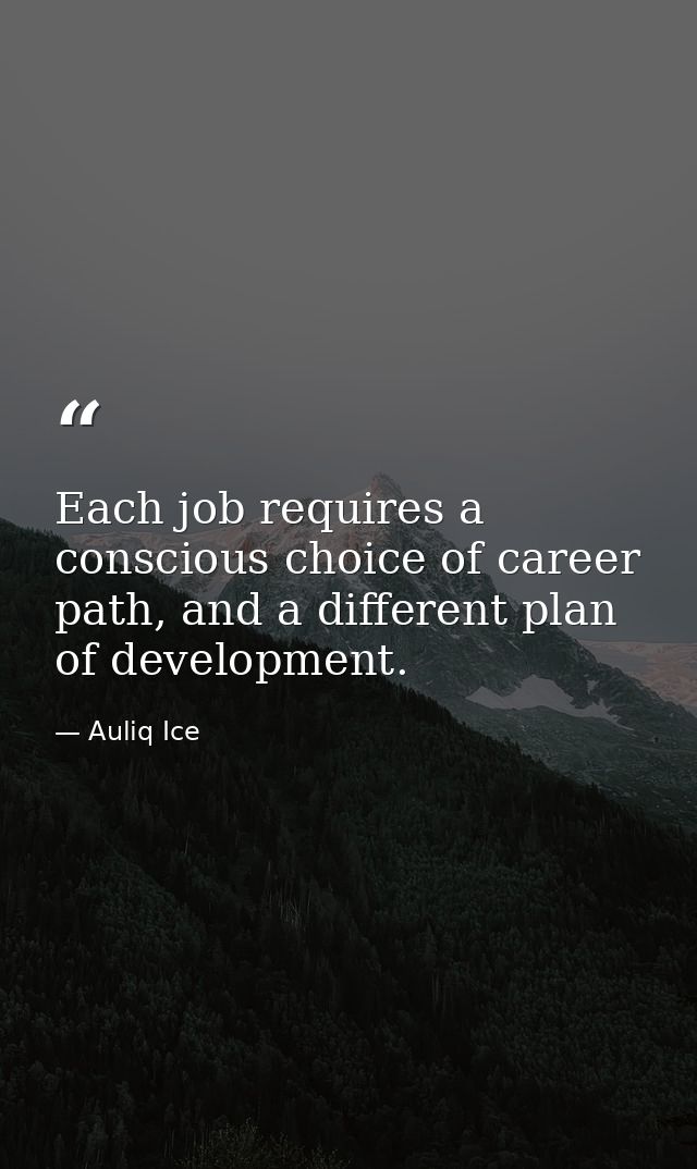 Each job requires a conscious choice of career path, and a different plan of development. — Auliq Ice