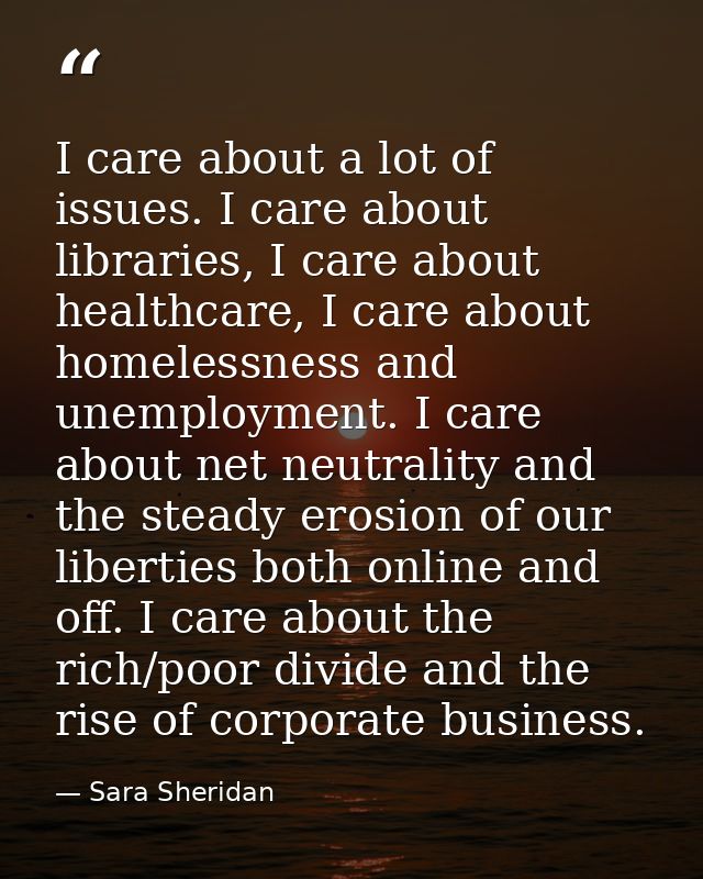 I care about a lot of issues. I care about libraries, I care about healthcare, I care about homelessness and unemploymen — Sara Sheridan