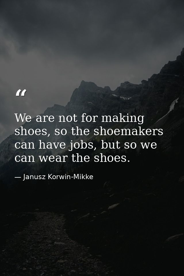 We are not for making shoes, so the shoemakers can have jobs, but so we can wear the shoes. — Janusz Korwin-Mikke
