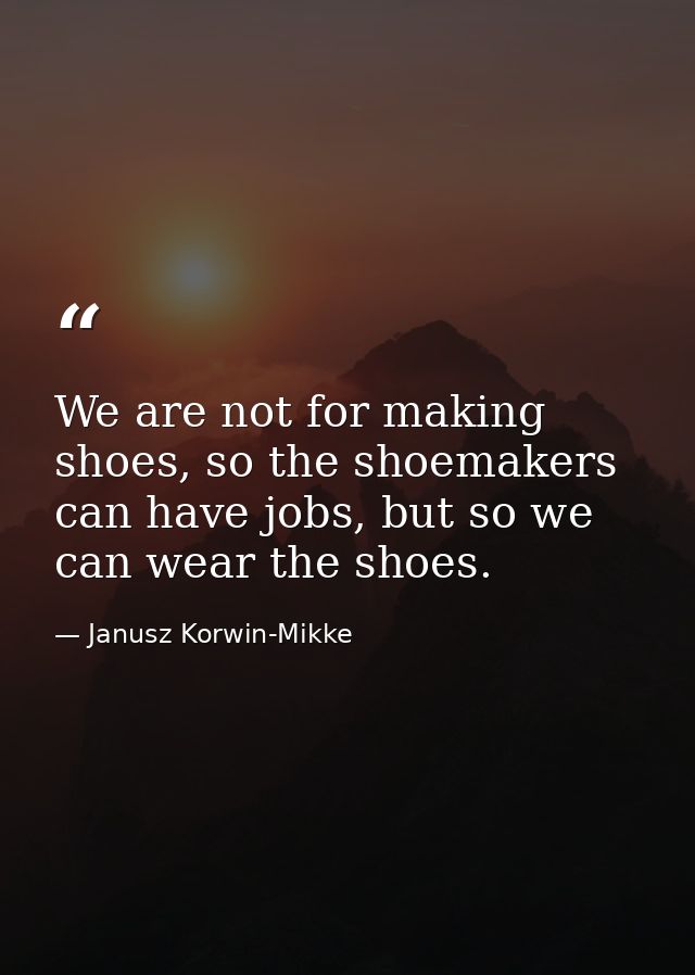 We are not for making shoes, so the shoemakers can have jobs, but so we can wear the shoes. — Janusz Korwin-Mikke