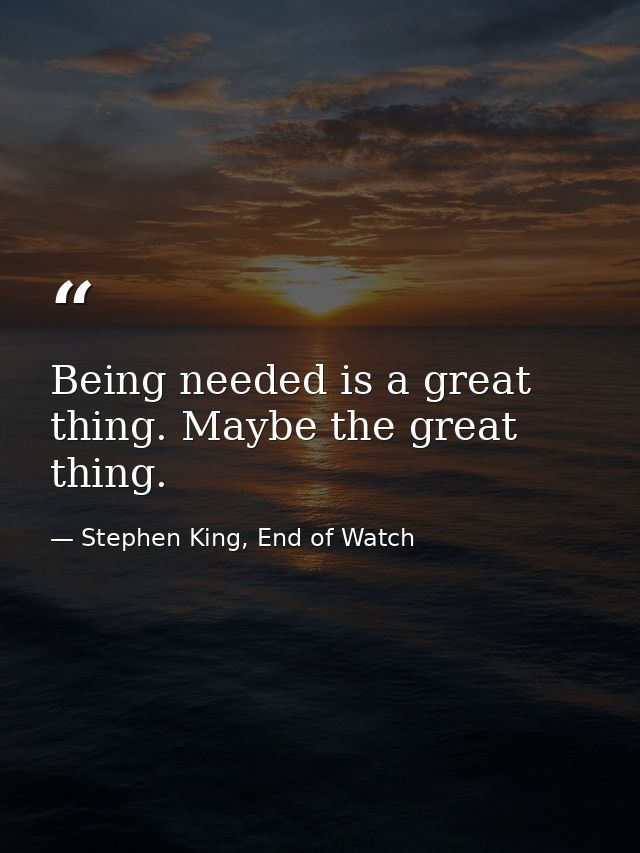 Being needed is a great thing. Maybe the great thing. — Stephen King, End of Watch
