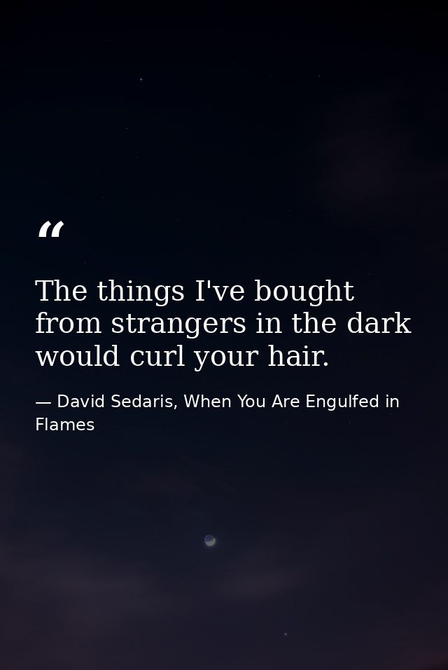 The things I've bought from strangers in the dark would curl your hair. — David Sedaris, When You Are Engulfed in Flames