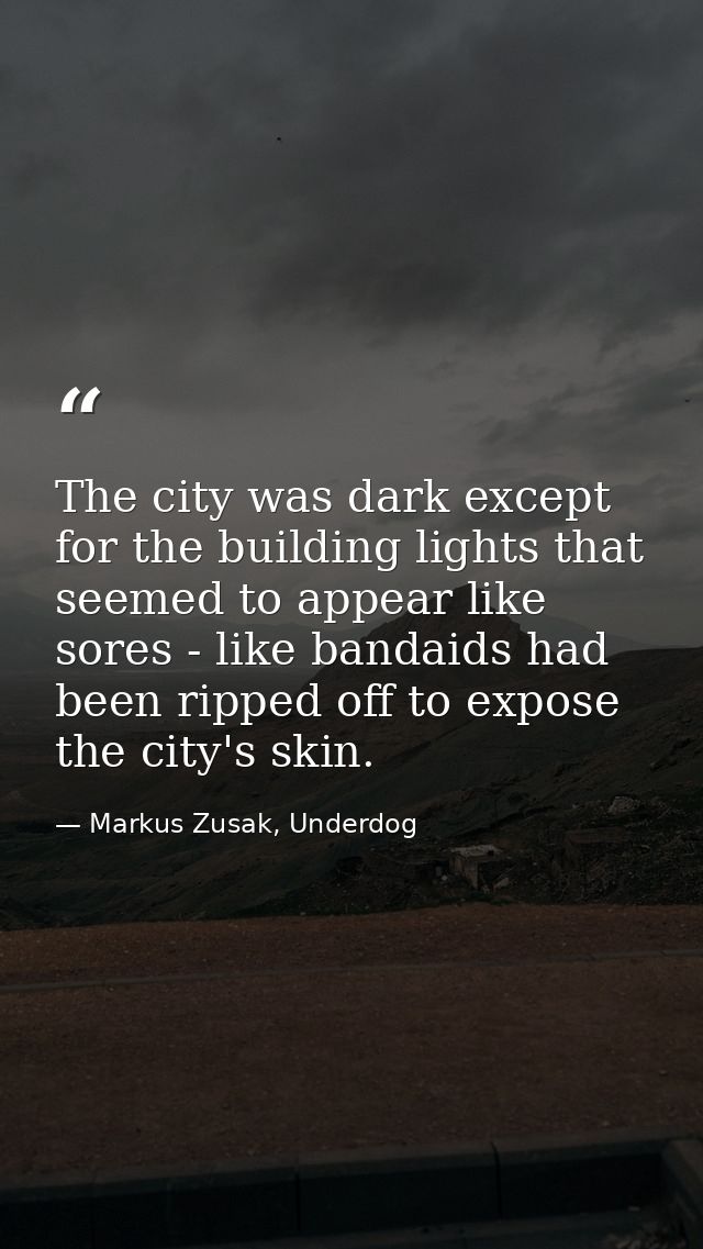 The city was dark except for the building lights that seemed to appear like sores - like bandaids had been ripped off to — Markus Zusak, Underdog