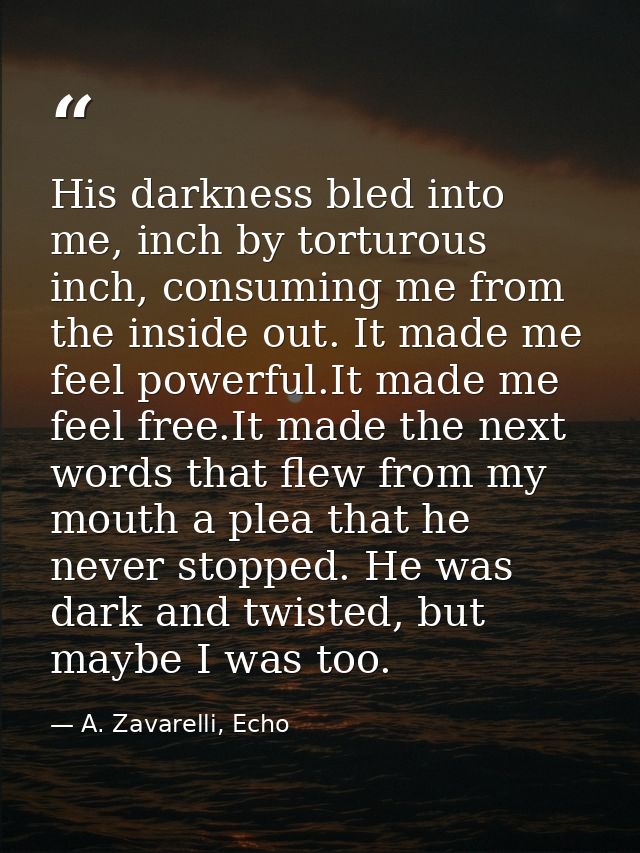 His darkness bled into me, inch by torturous inch, consuming me from the inside out. It made me feel powerful.It made me — A. Zavarelli, Echo