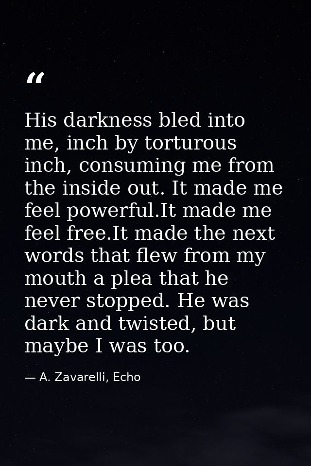 His darkness bled into me, inch by torturous inch, consuming me from the inside out. It made me feel powerful.It made me — A. Zavarelli, Echo