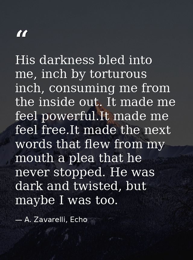 His darkness bled into me, inch by torturous inch, consuming me from the inside out. It made me feel powerful.It made me — A. Zavarelli, Echo