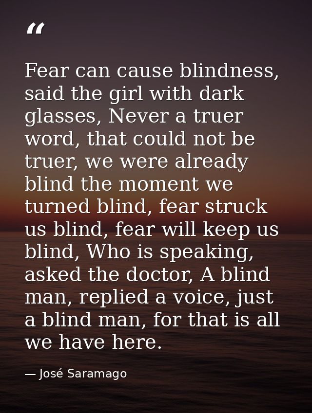 Fear can cause blindness, said the girl with dark glasses, Never a truer word, that could not be truer, we were already  — José Saramago