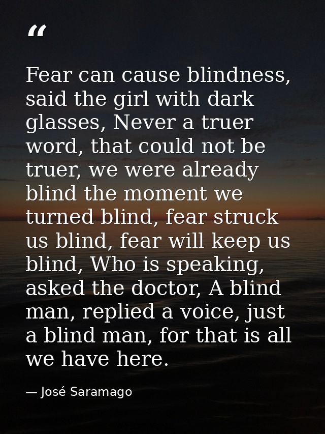 Fear can cause blindness, said the girl with dark glasses, Never a truer word, that could not be truer, we were already  — José Saramago