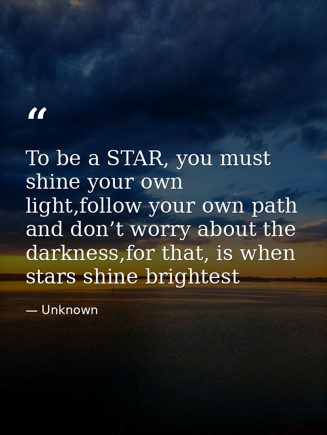 To be a STAR, you must shine your own light,follow your own path and don’t worry about the darkness,for that, is when st — Unknown