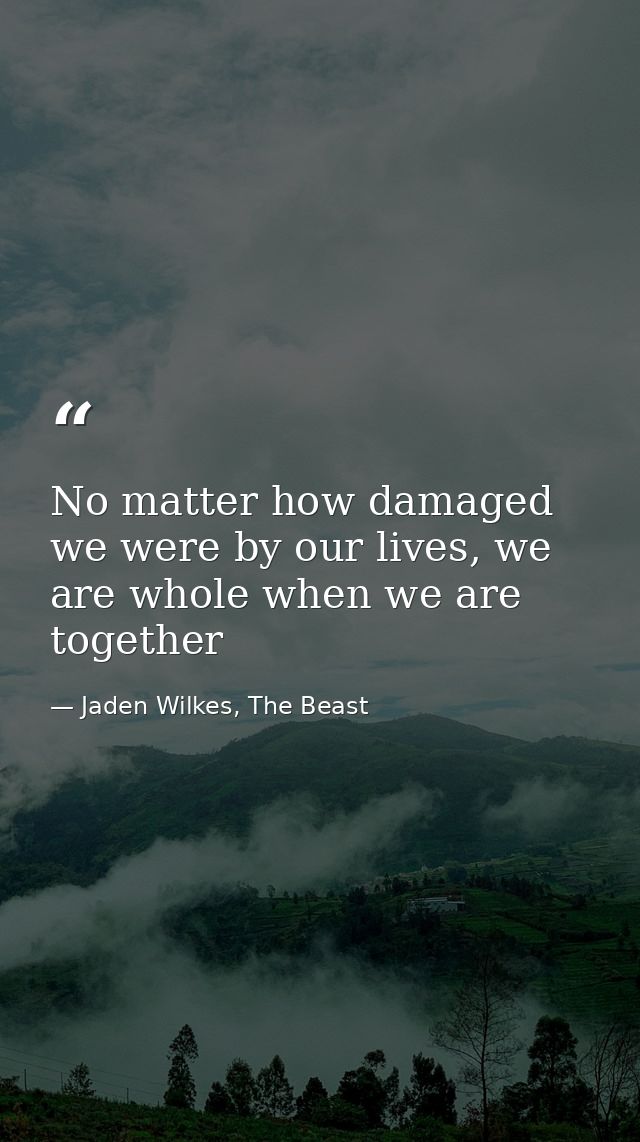 No matter how damaged we were by our lives, we are whole when we are together — Jaden Wilkes, The Beast