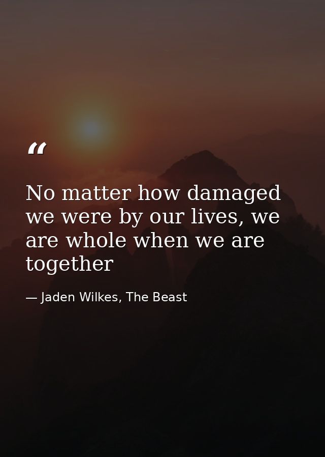 No matter how damaged we were by our lives, we are whole when we are together — Jaden Wilkes, The Beast