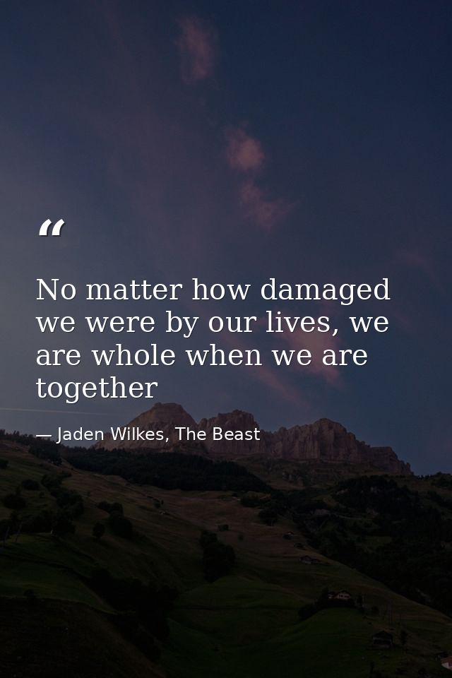 No matter how damaged we were by our lives, we are whole when we are together — Jaden Wilkes, The Beast
