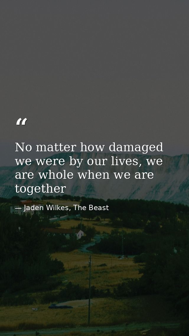 No matter how damaged we were by our lives, we are whole when we are together — Jaden Wilkes, The Beast