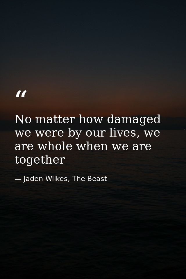 No matter how damaged we were by our lives, we are whole when we are together — Jaden Wilkes, The Beast