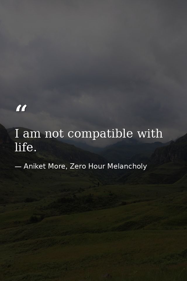 I am not compatible with life. — Aniket More, Zero Hour Melancholy