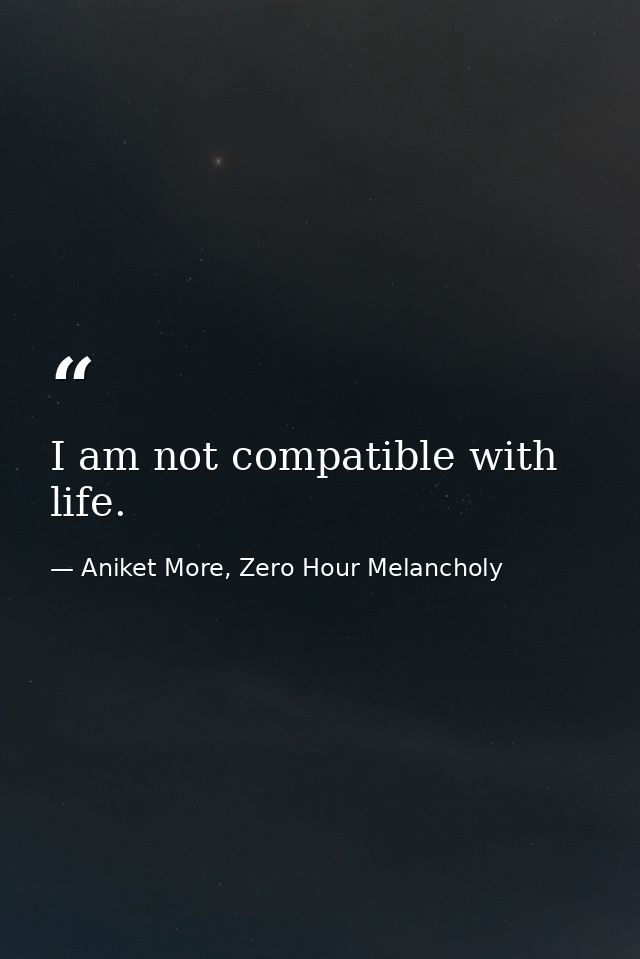 I am not compatible with life. — Aniket More, Zero Hour Melancholy