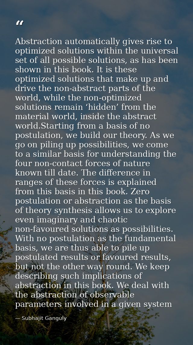 Abstraction automatically gives rise to optimized solutions within the universal set of all possible solutions, as has b — Subhajit Ganguly